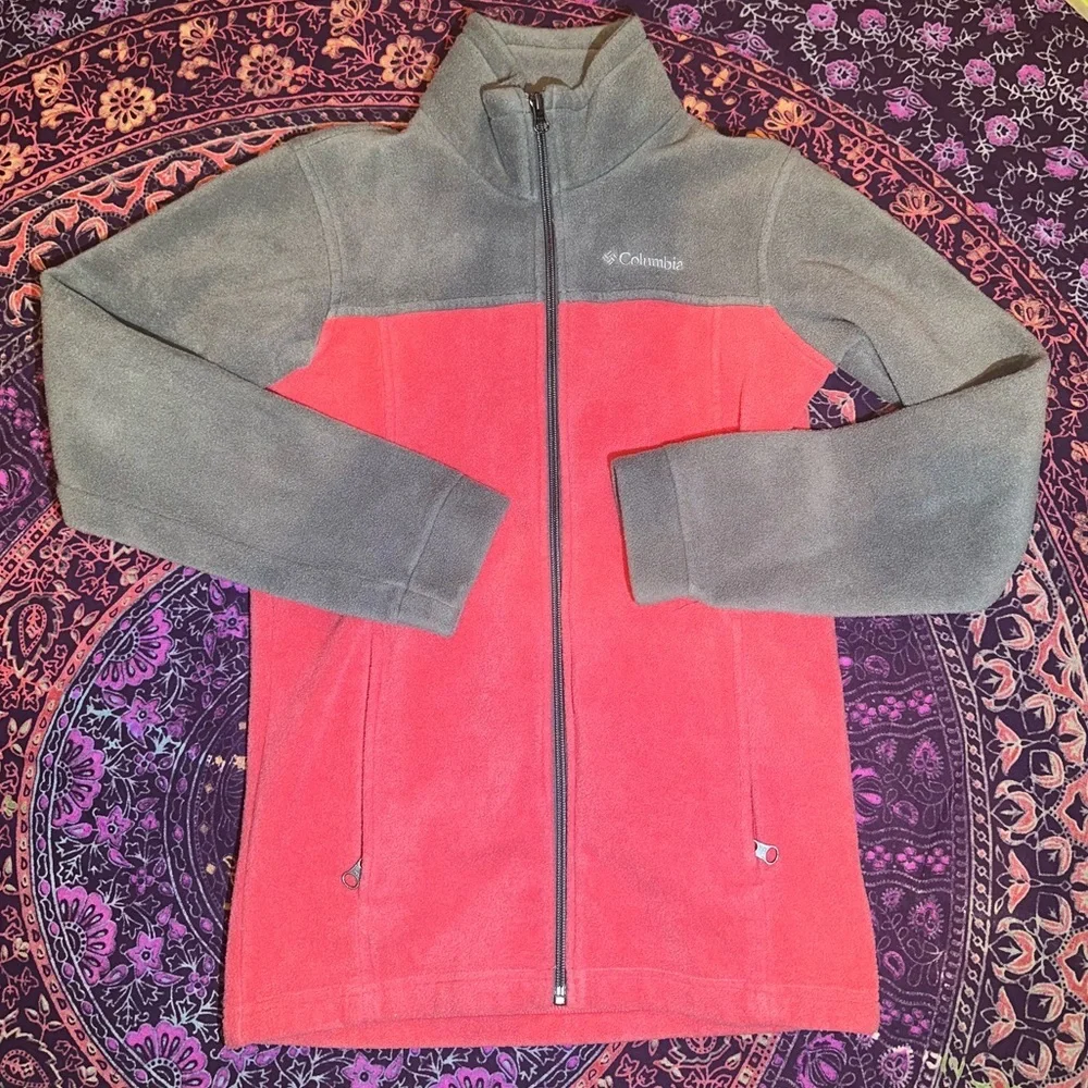 Columbia Two-Tone Red and Gray Fleece Jacket